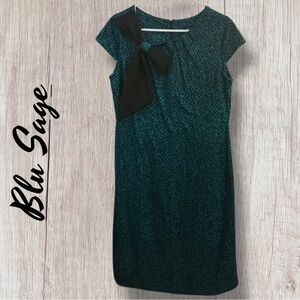 🍒Blu Sage Mod Style Teal/Black MIDI Dress With Black Bow